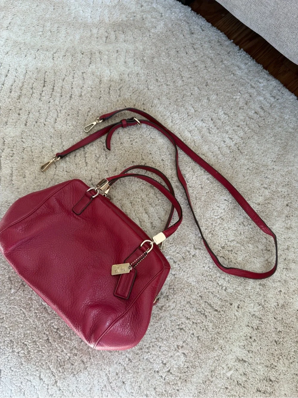 Coach Cherry Red Leather Satchel with Gold-Tone Accents